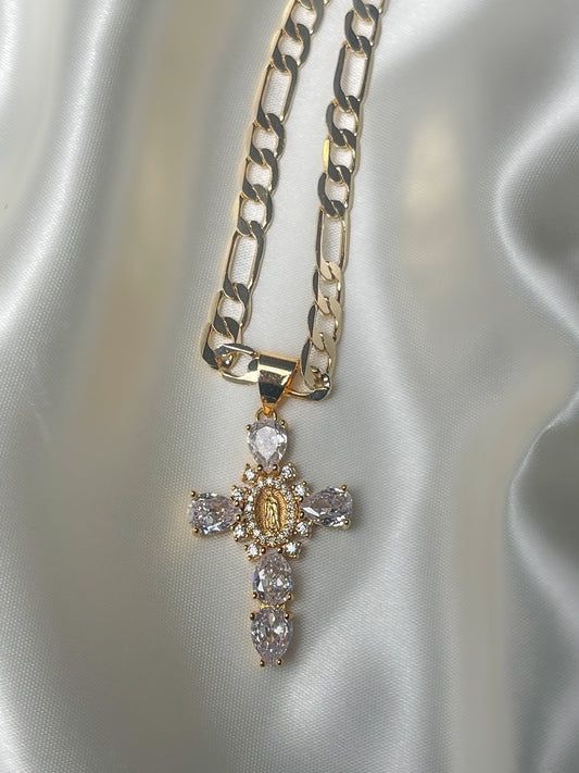 Gold and Silver Virgin Mary Cross Necklace